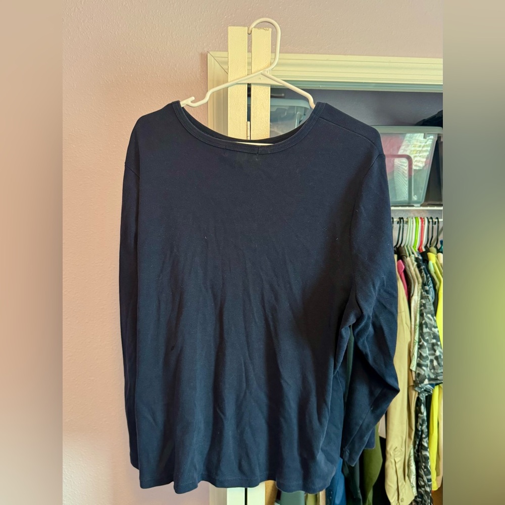 Lauren Ralph Lauren Women’s 3X Navy Blue Long Sleeve Cotton Top RL Logo - Picture 4 of 4